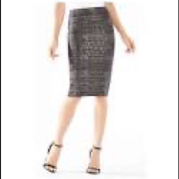 BCBG Maxazria Silver Foiled Bodycon Skirt - Picture 4 of 6